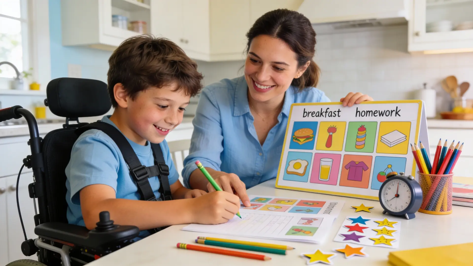 Imagen enseñando a un niño a hacer ejercicios